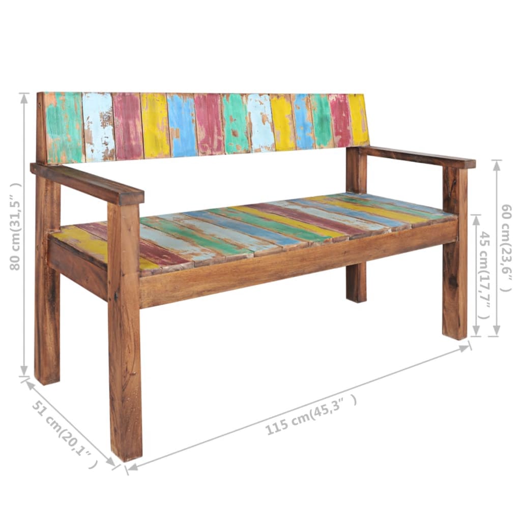 Bench 115 Cm Solid Reclaimed Wood