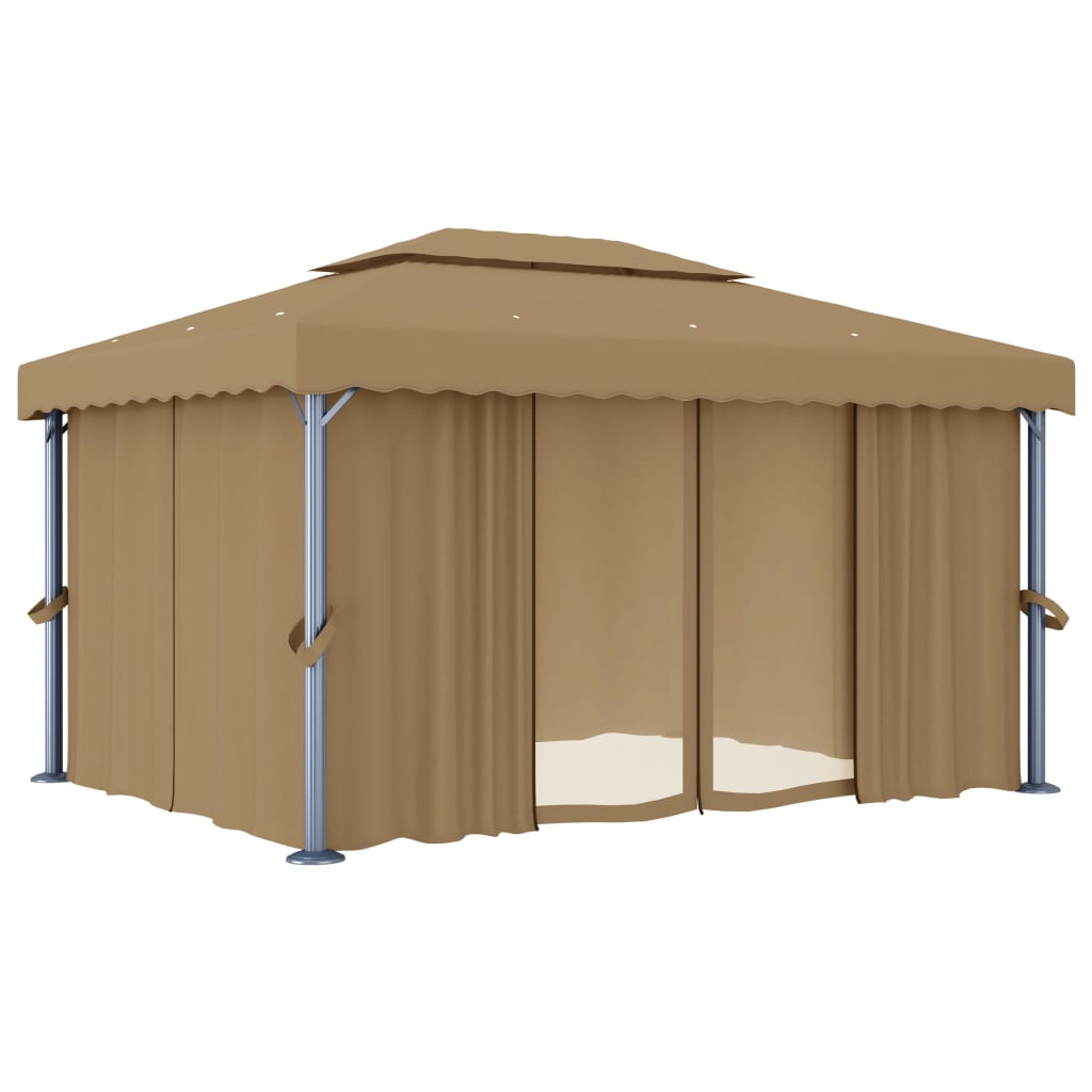 Gazebo With Curtain 4X3 M Taupe Aluminium
