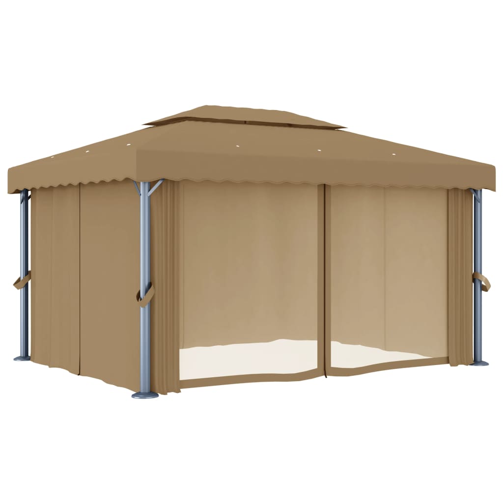 Gazebo With Curtain 4X3 M Taupe Aluminium