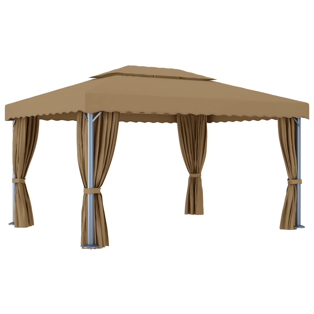 Gazebo With Curtain 4X3 M Taupe Aluminium