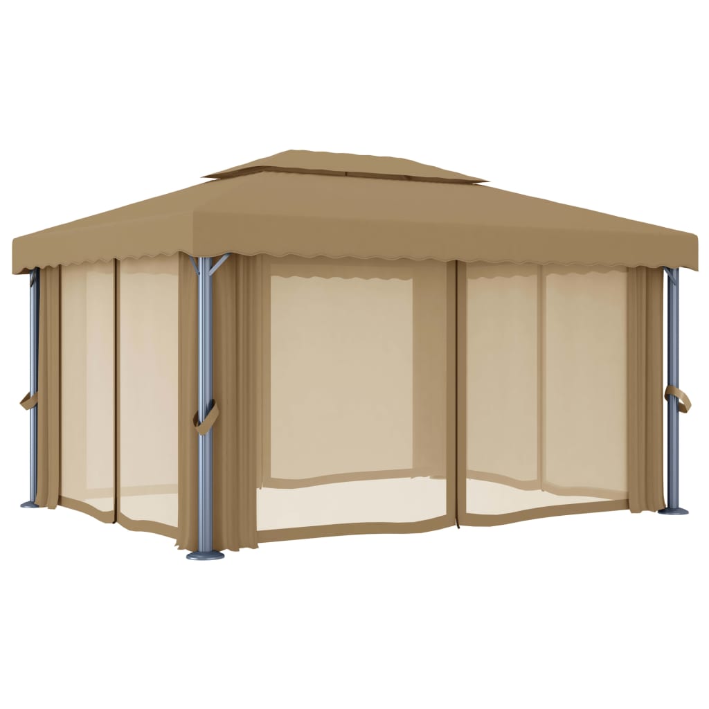 Gazebo With Curtain 4X3 M Taupe Aluminium