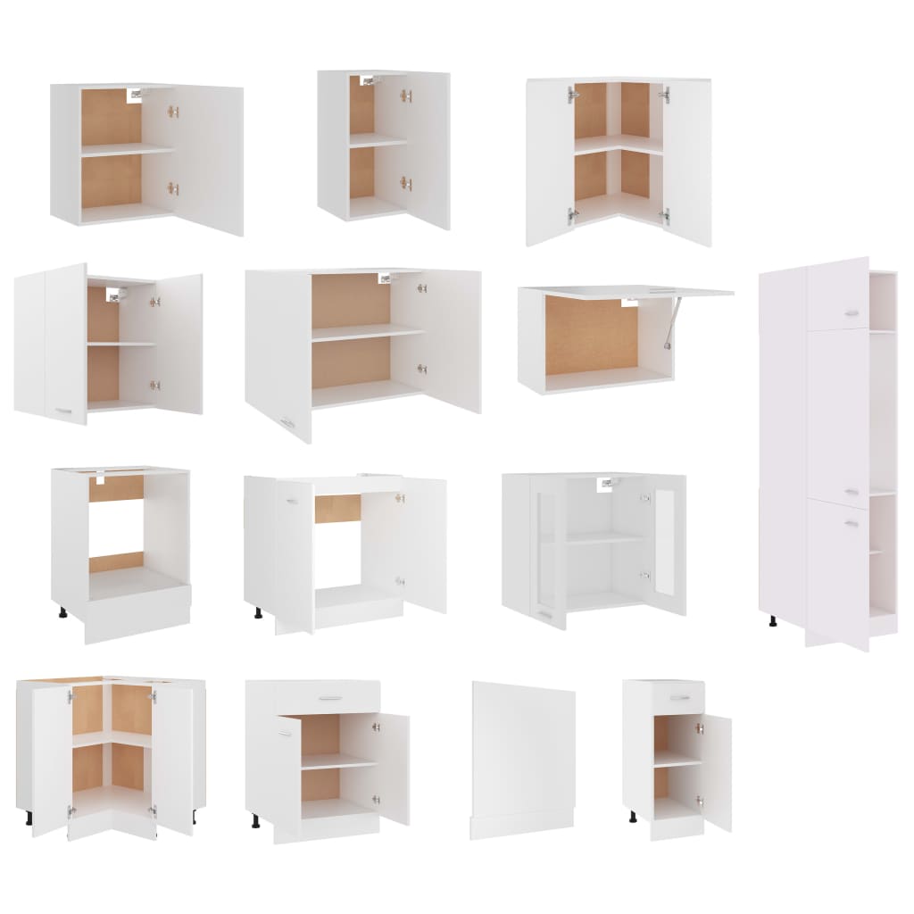14 Piece Kitchen Cabinet Set Lyon White Engineered Wood