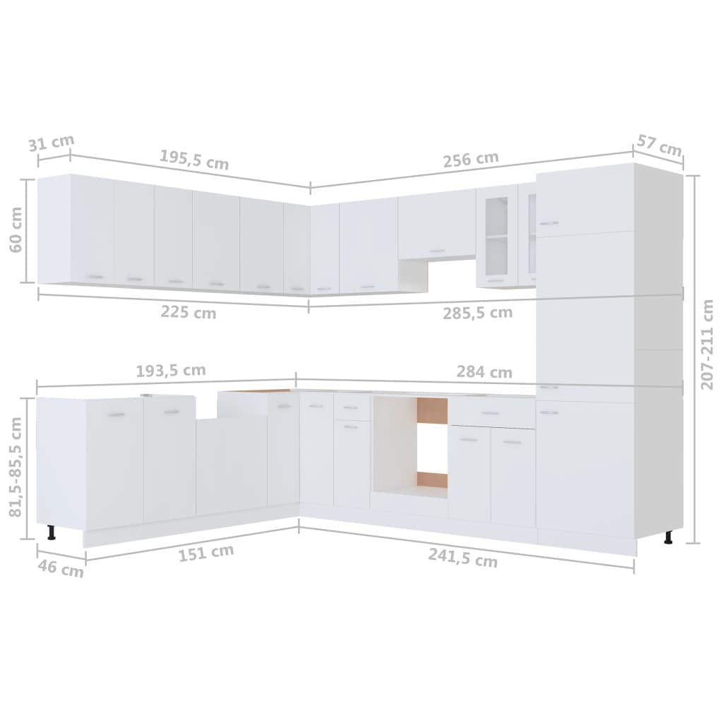 14 Piece Kitchen Cabinet Set Lyon White Engineered Wood