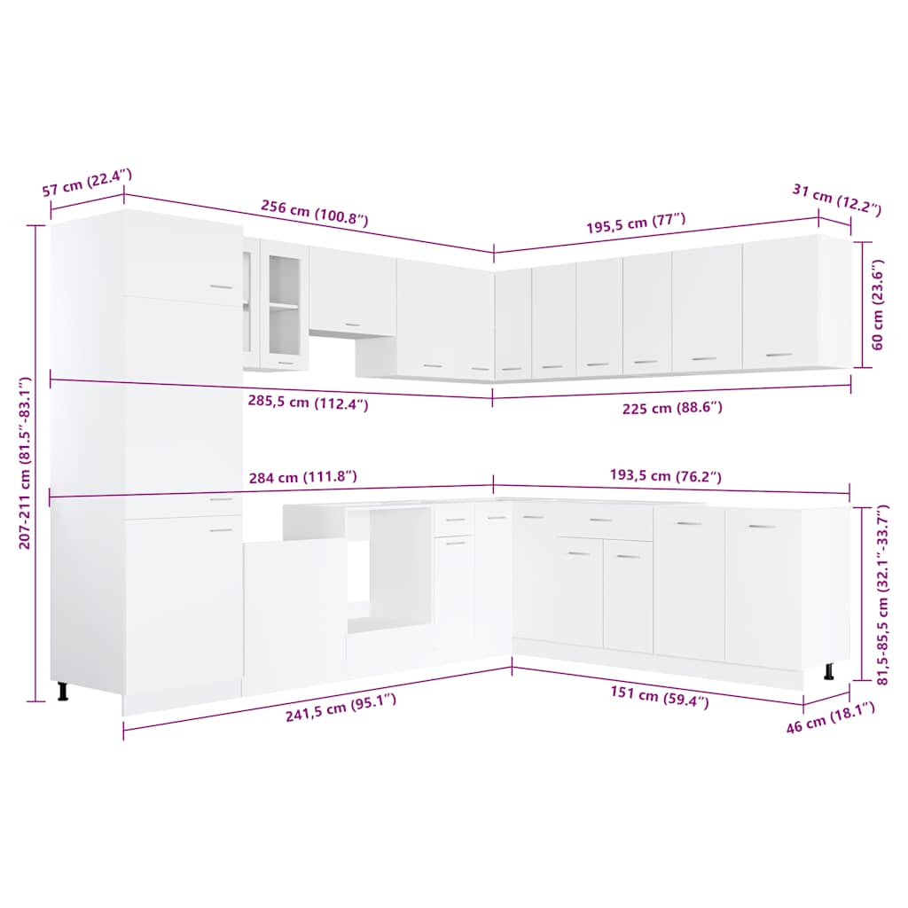 Kitchen Cabinets 14 Piece Cabinet Set Lyon White Engineered Wood 29.5 cm