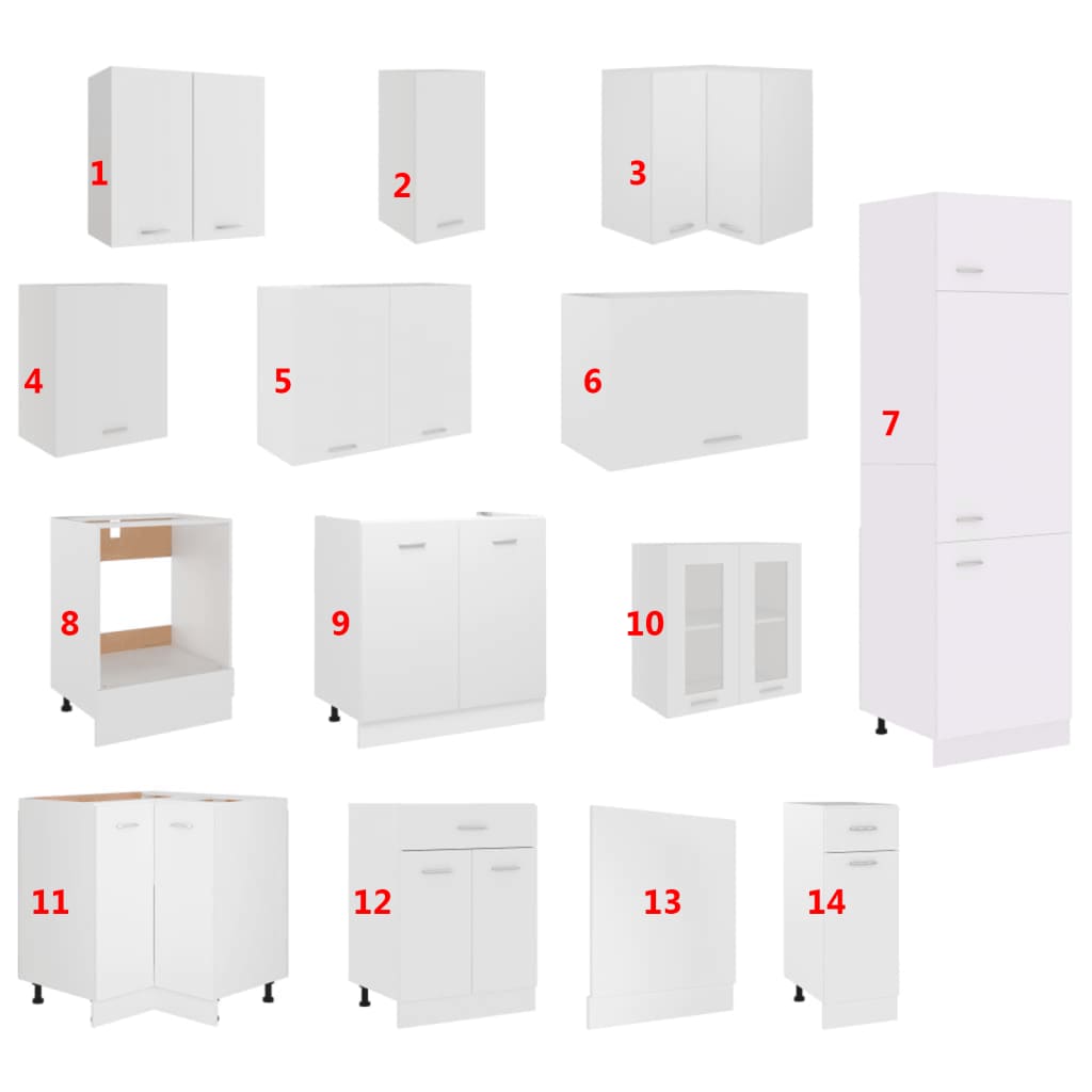 14 Piece Kitchen Cabinet Set Lyon White Engineered Wood
