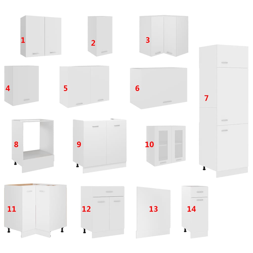 Kitchen Cabinets 14 Piece Cabinet Set Lyon White Engineered Wood 29.5 cm