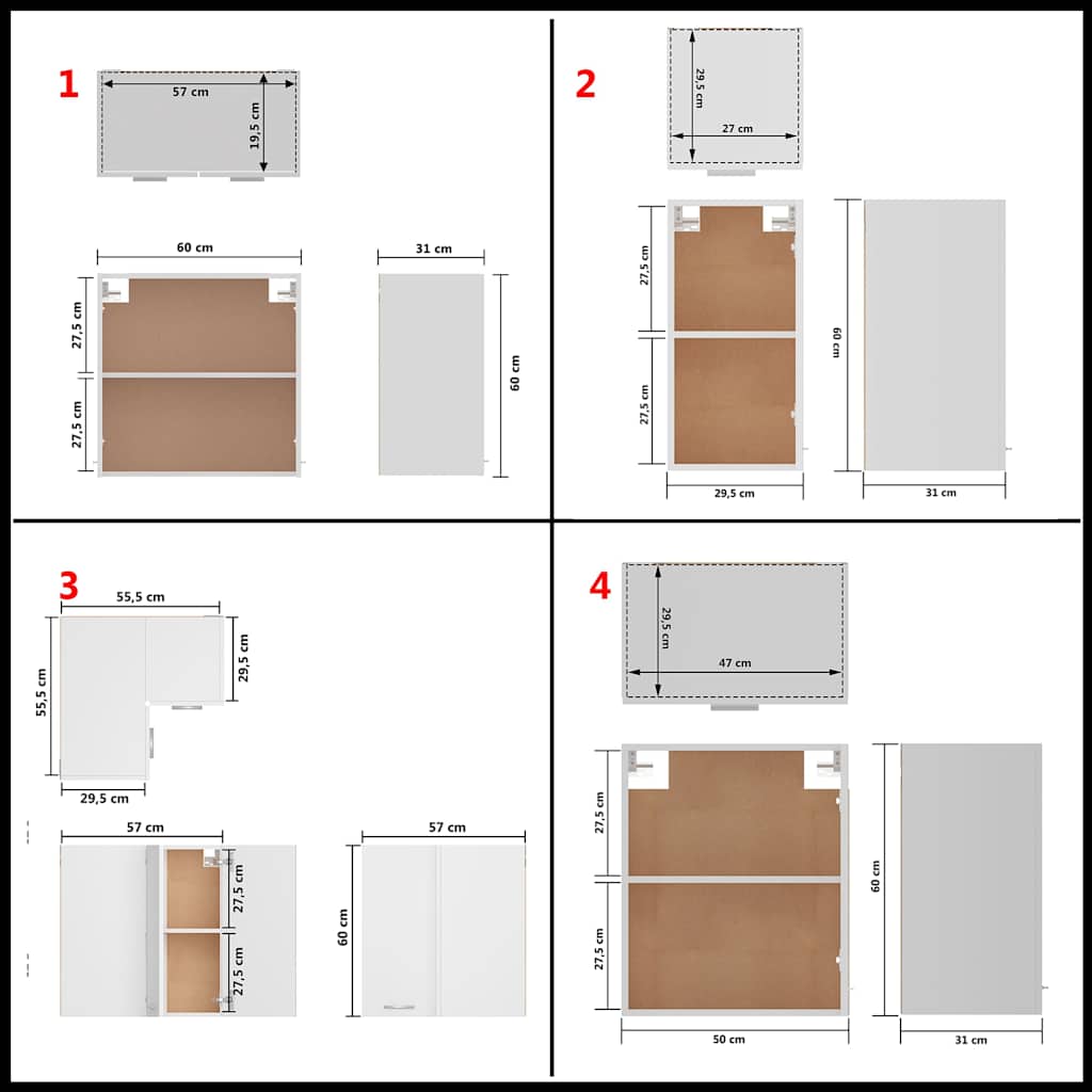 Kitchen Cabinets 14 Piece Cabinet Set Lyon White Engineered Wood 29.5 cm