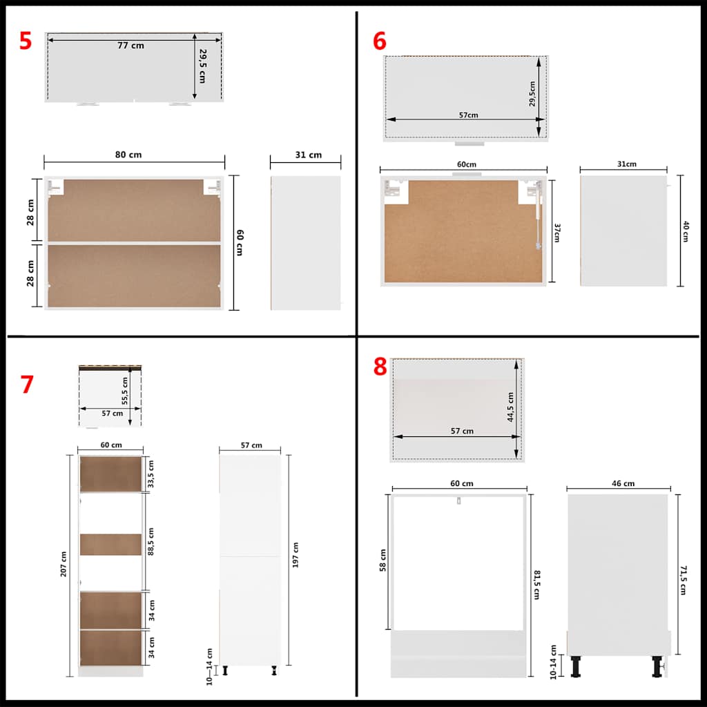 Kitchen Cabinets 14 Piece Cabinet Set Lyon White Engineered Wood 29.5 cm