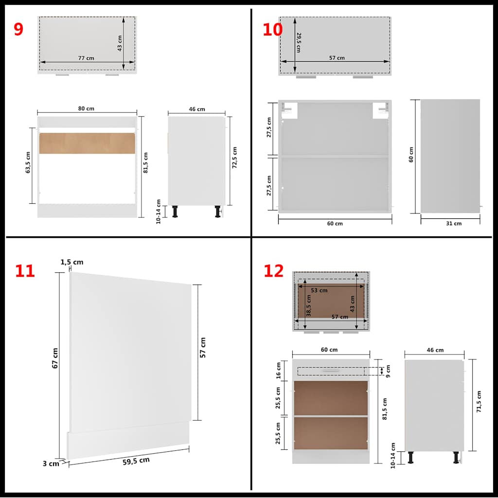 Kitchen Cabinets 14 Piece Cabinet Set Lyon White Engineered Wood 29.5 cm