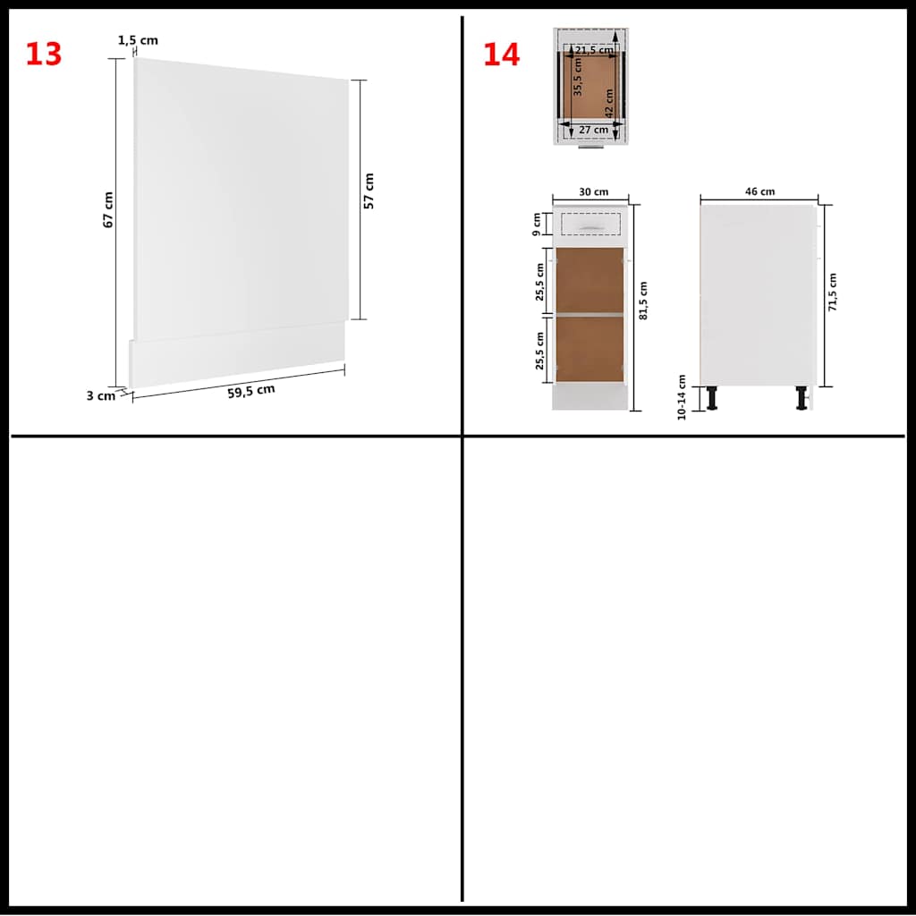 Kitchen Cabinets 14 Piece Cabinet Set Lyon White Engineered Wood 29.5 cm