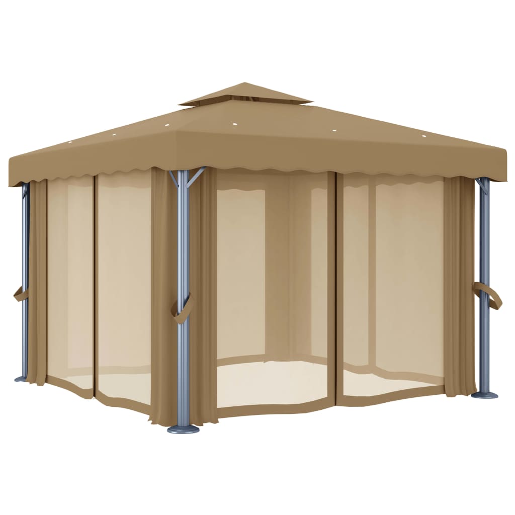 Gazebo With Curtain 3X3 M Taupe Aluminium
