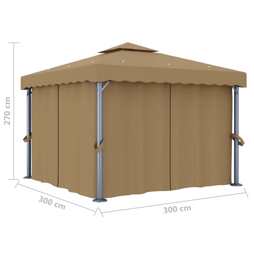 Gazebo With Curtain 3X3 M Taupe Aluminium
