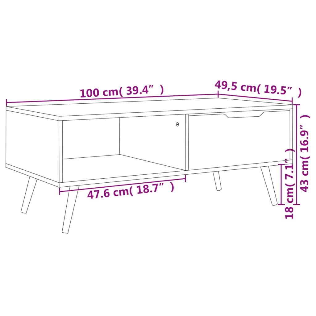 Coffee Table 100X49.5X43 Cm Engineered Wood