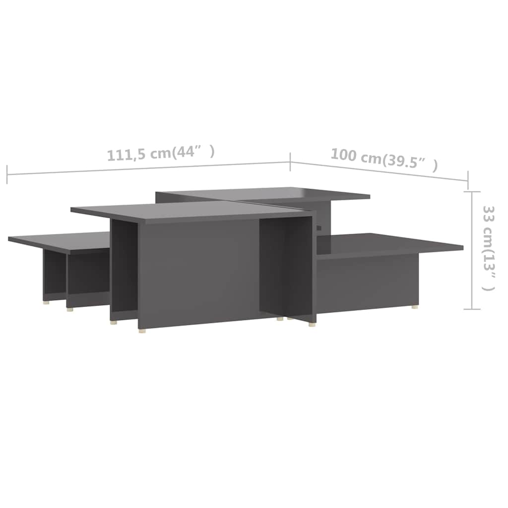 Coffee Table Tables 2 Pcs Gloss Grey 111.5X50X33 Cm Engineered Wood Chipboard 11