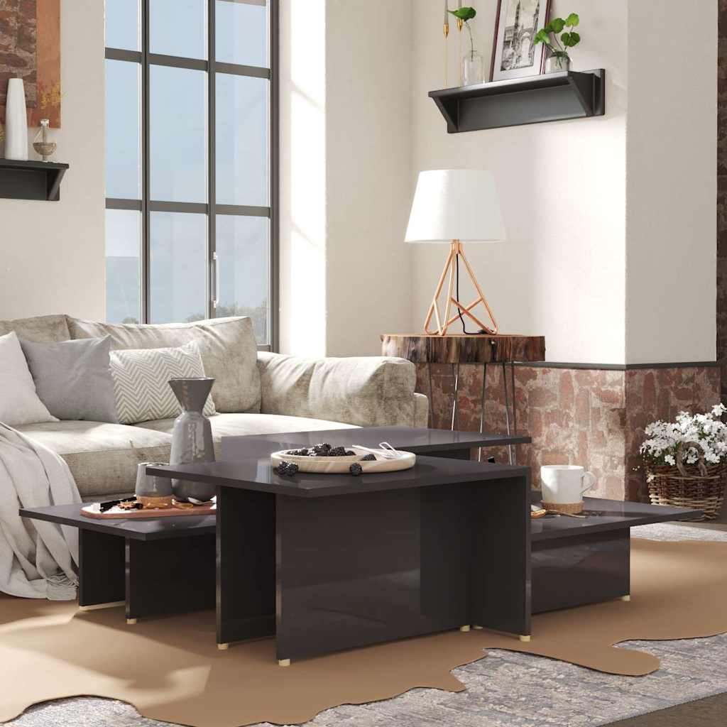 Coffee Table Tables 2 Pcs Gloss Grey 111.5X50X33 Cm Engineered Wood Chipboard 11