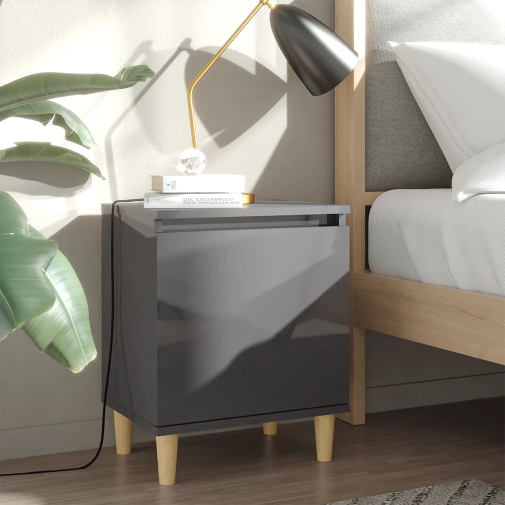 Bed Cabinet With Solid Wood Legs 40X30X50 Cm