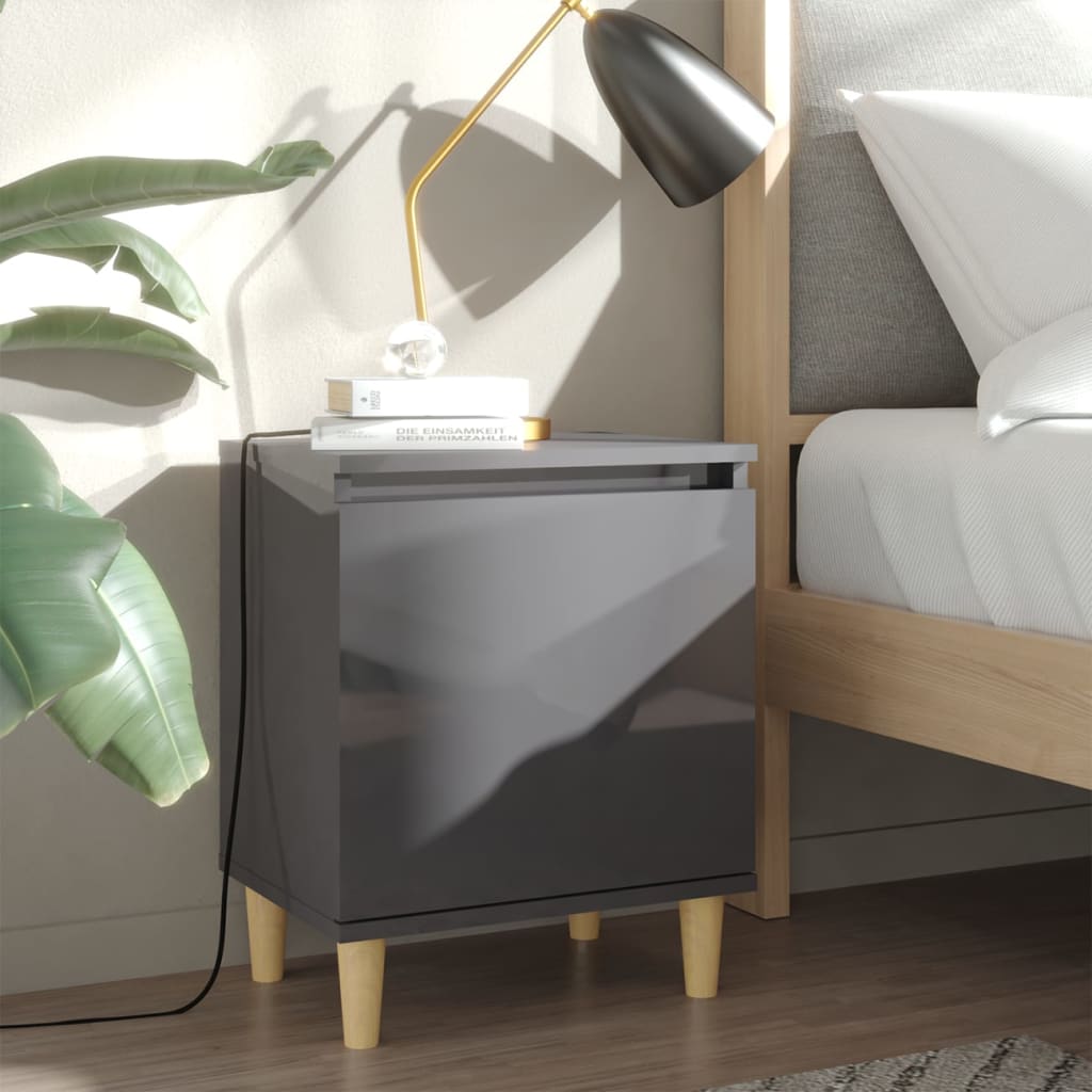 Bed Cabinet With Solid Wood Legs 40X30X50 Cm
