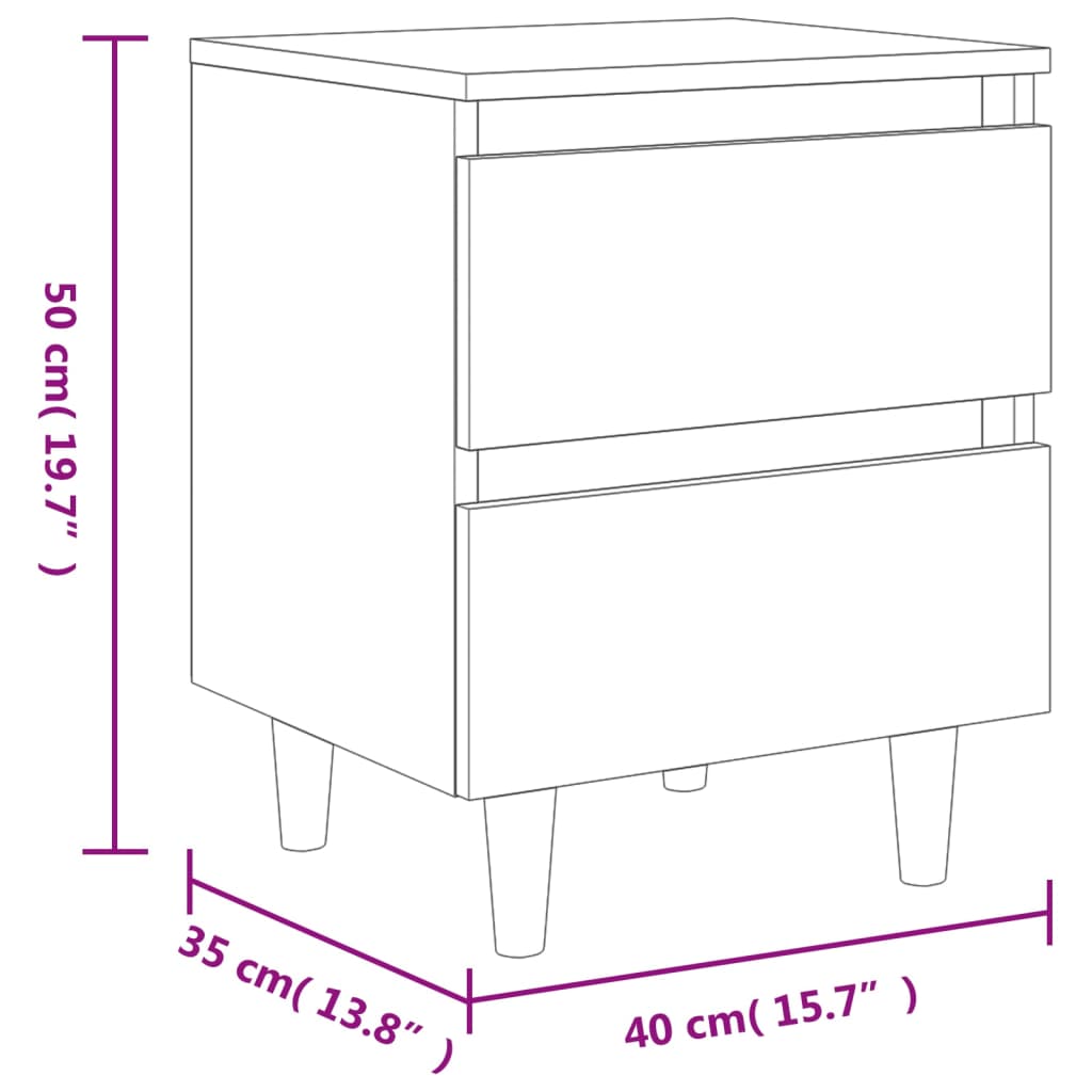 Bed Cabinet With Solid Pinewood Legs 40X35X50 Cm