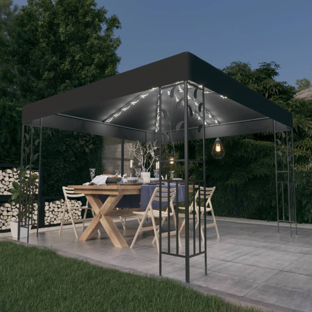 Gazebo With Led String Lights 3X3 M