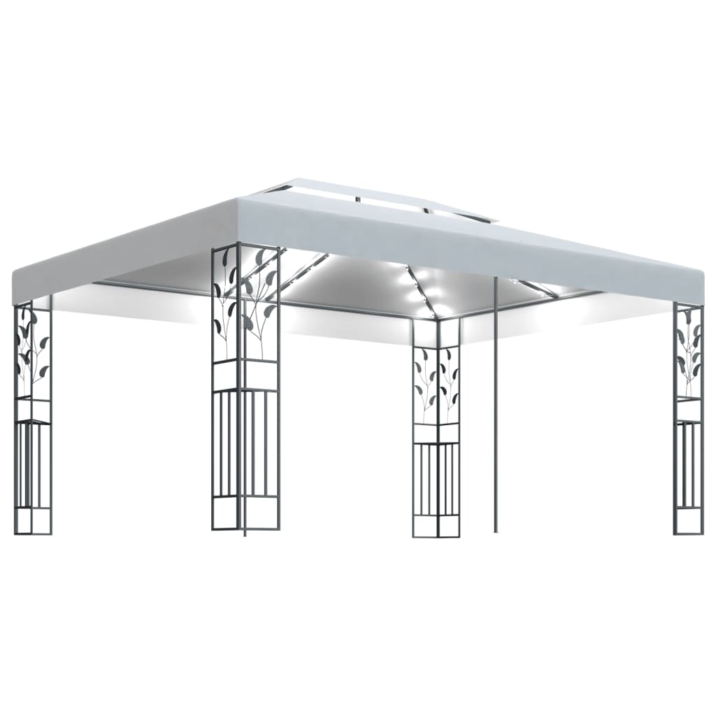 Gazebo With Double Roof&Led String Lights 3X4 M