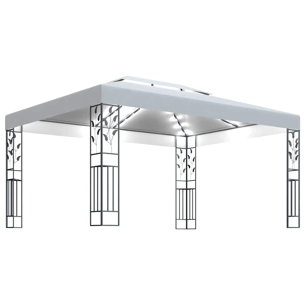 Gazebo Double Roof&Led String Lights 3X4 M white taupe anthracite