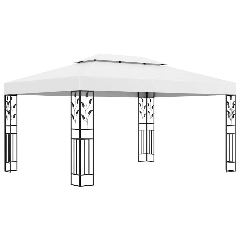 Gazebo Double Roof&Led String Lights 3X4 M white taupe anthracite