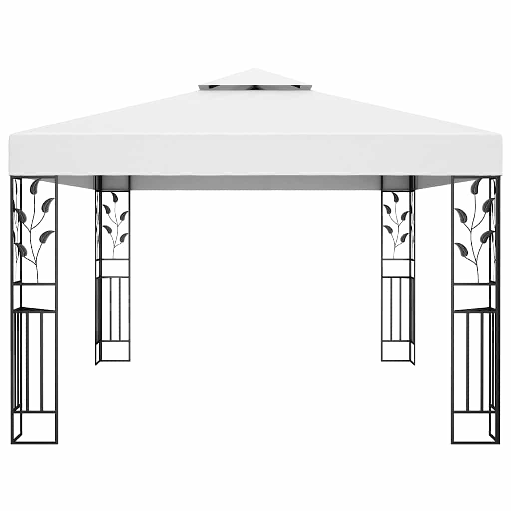 Gazebo Double Roof&Led String Lights 3X4 M white taupe anthracite