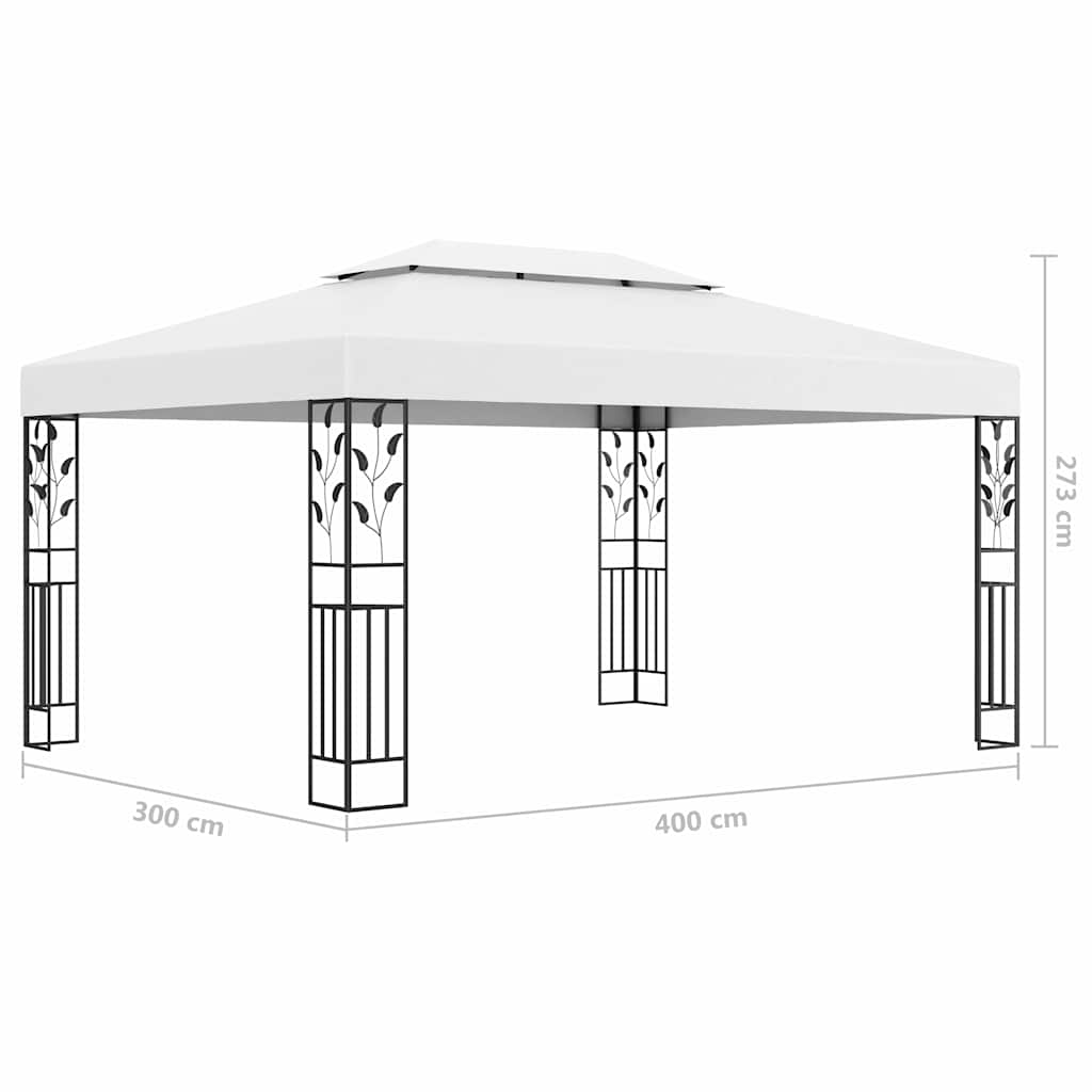 Gazebo Double Roof&Led String Lights 3X4 M white taupe anthracite