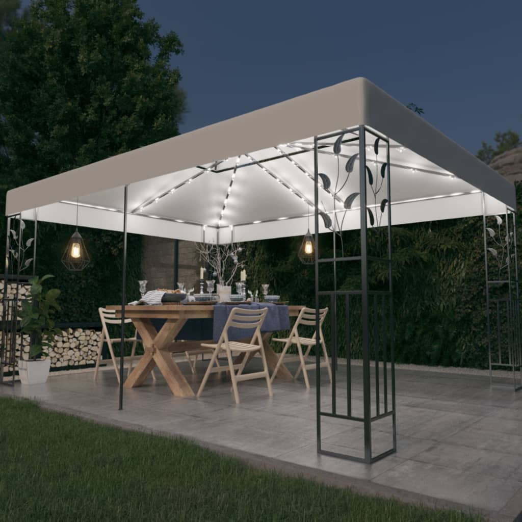 Gazebo With Double Roof&Led String Lights 3X4 M