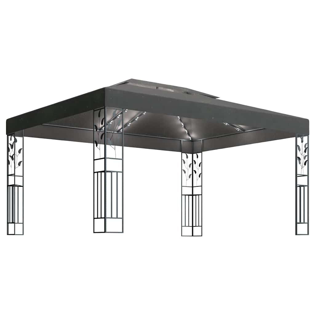 Gazebo Double Roof&Led String Lights 3X4 M white taupe anthracite