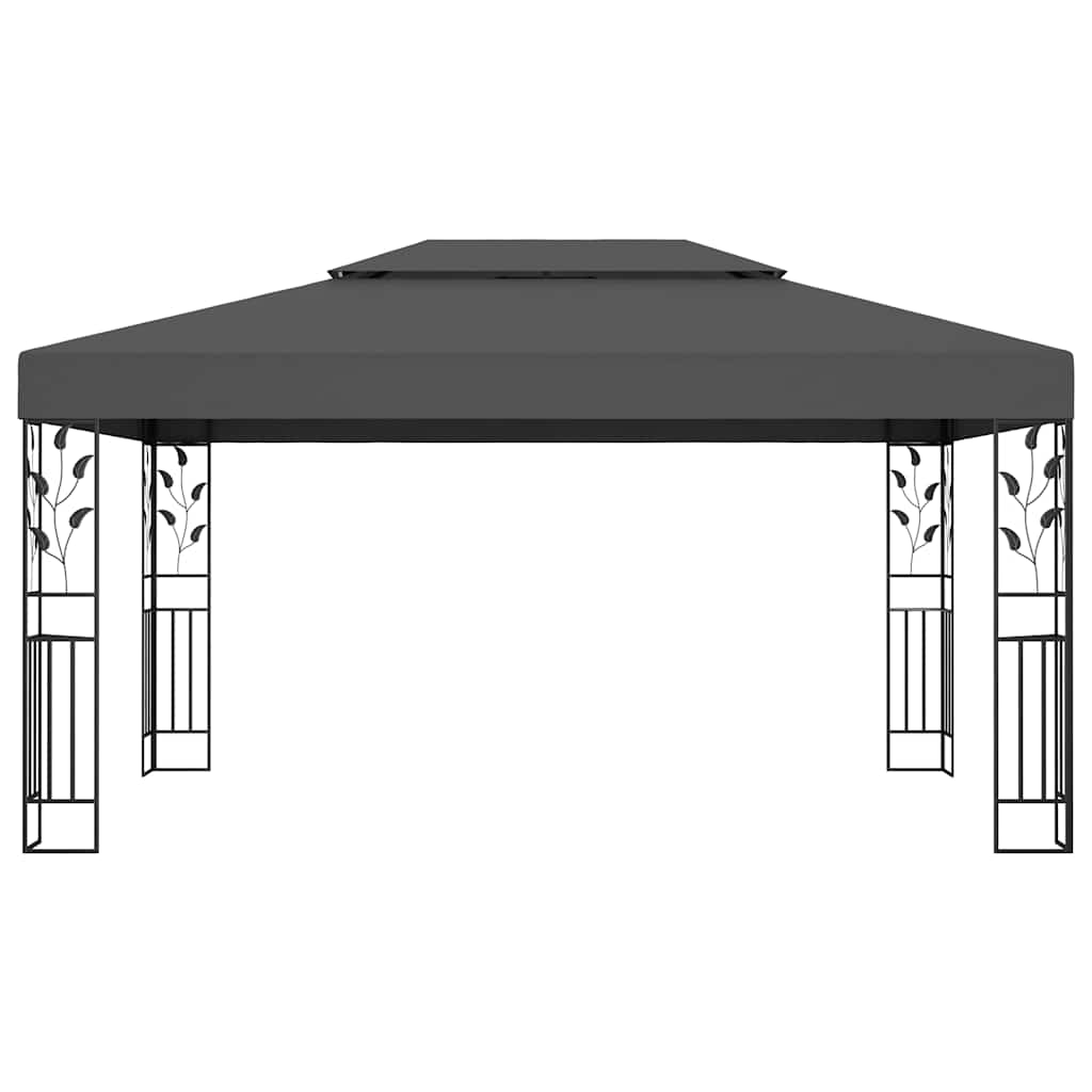 Gazebo Double Roof&Led String Lights 3X4 M white taupe anthracite