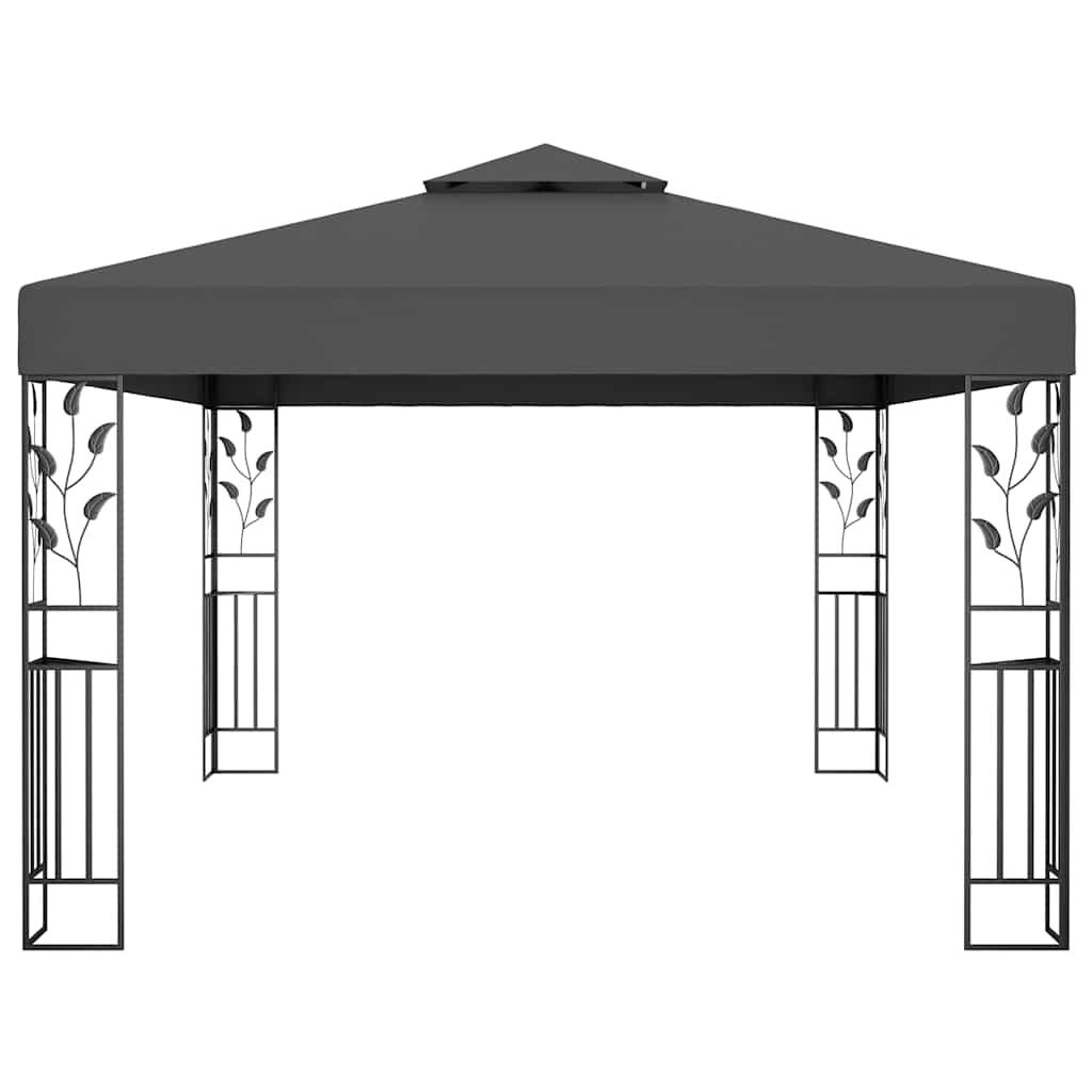 Gazebo Double Roof&Led String Lights 3X4 M white taupe anthracite