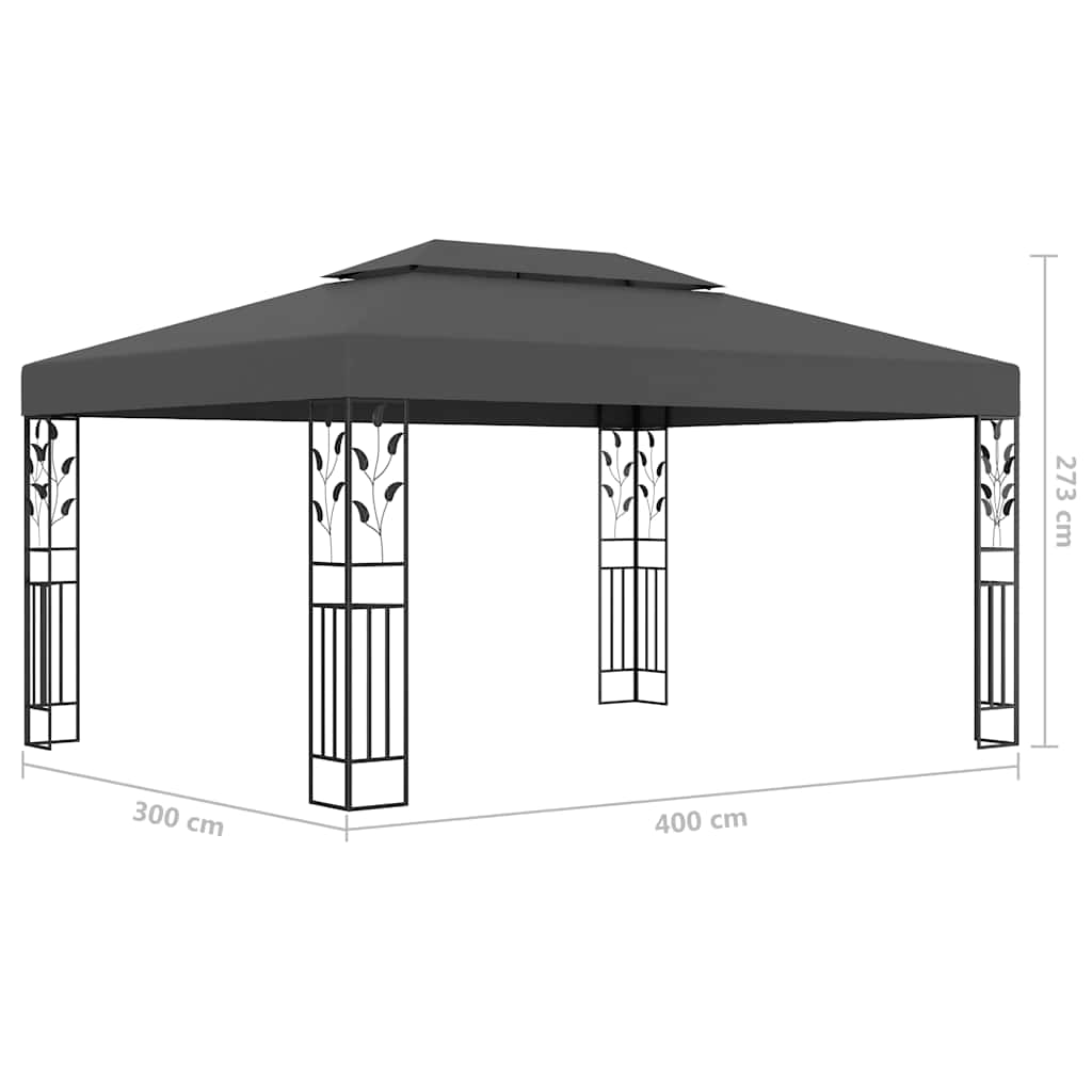 Gazebo Double Roof&Led String Lights 3X4 M white taupe anthracite