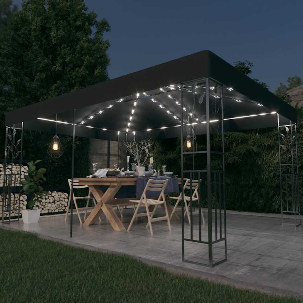 Gazebo With Double Roof&Led String Lights 3X4 M