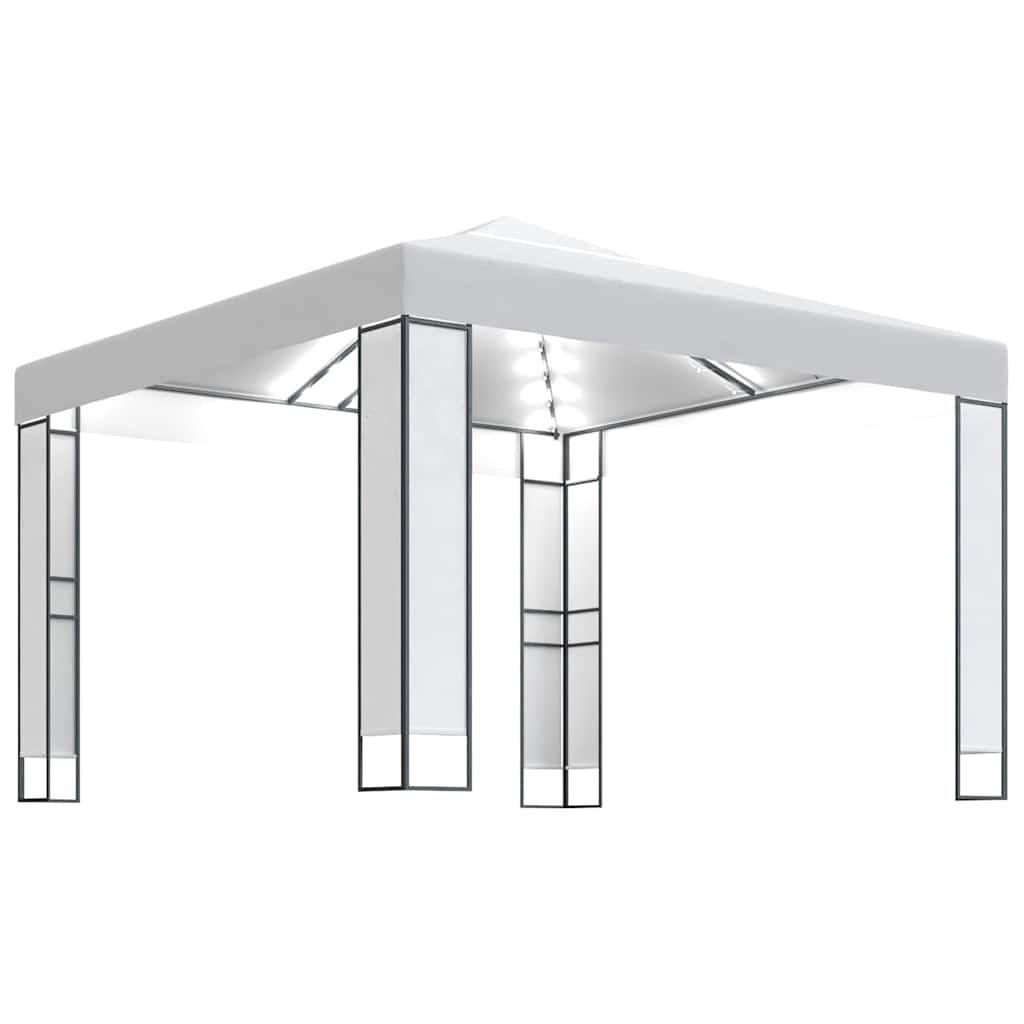 Gazebo Double Roof&Led String Lights 3X3X2.7 M anthracite taupe white 300 cm