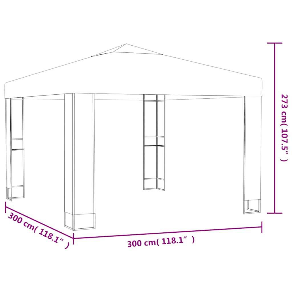 Gazebo Double Roof&Led String Lights 3X3X2.7 M anthracite taupe white 300 cm