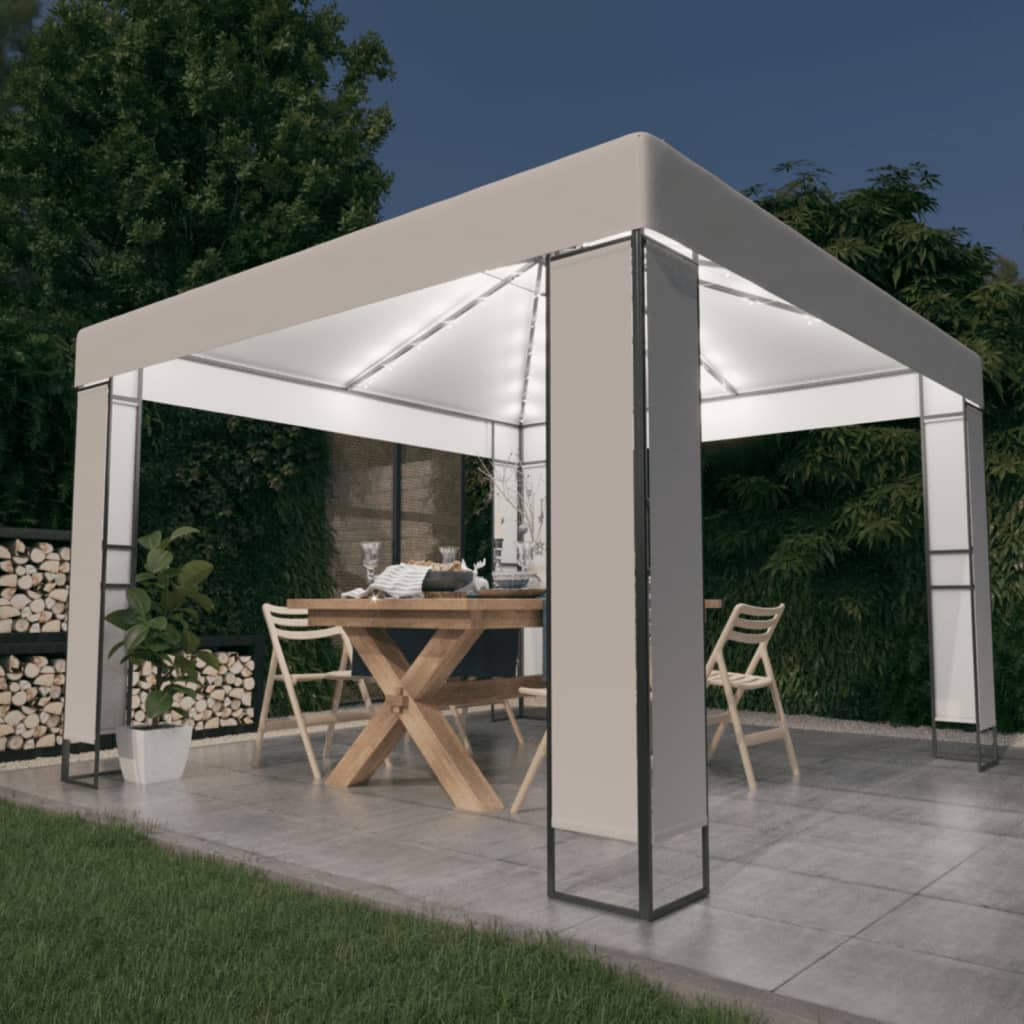 Gazebo With Double Roof&Led String Lights 3X3X2.7 M