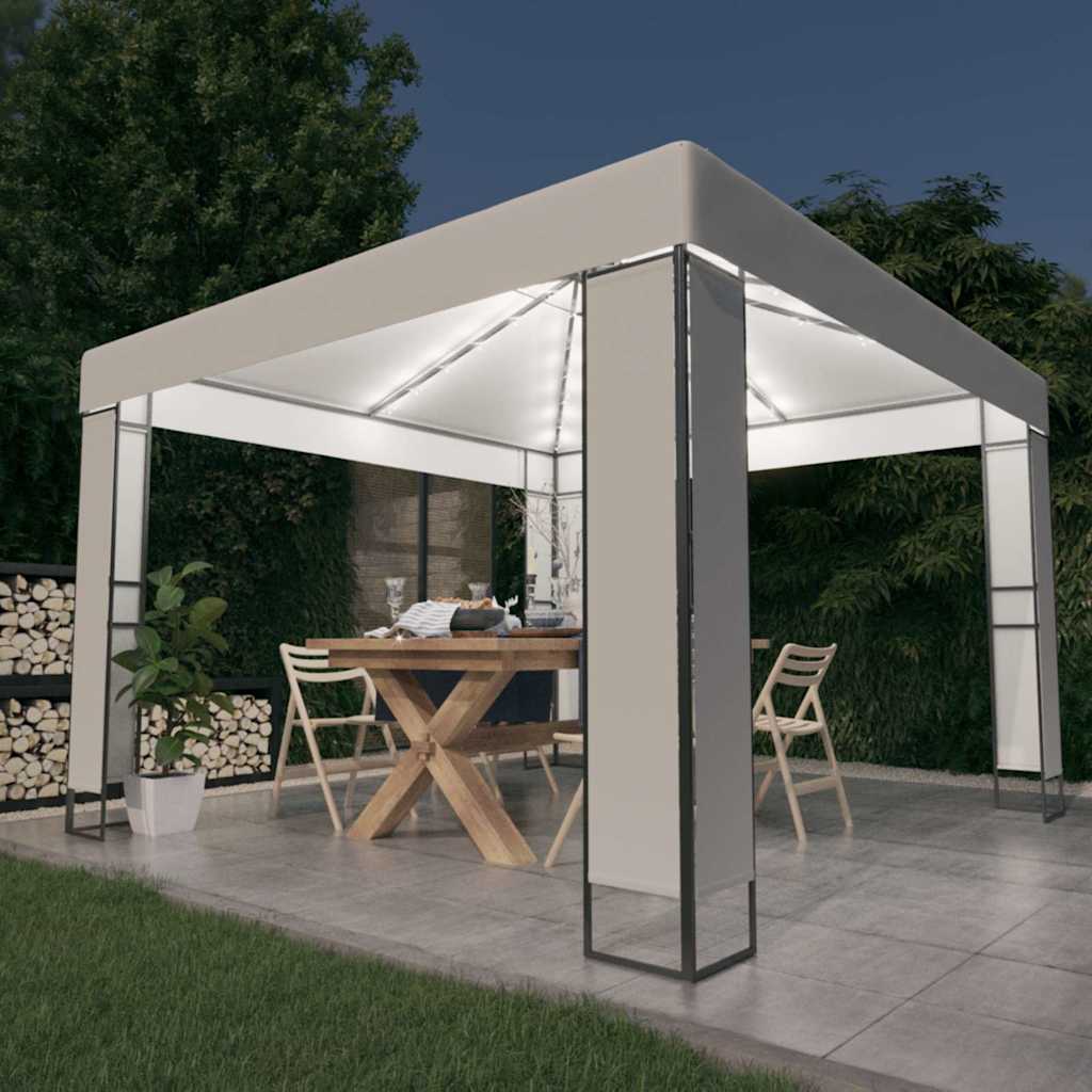 Gazebo Double Roof&Led String Lights 3X3X2.7 M anthracite taupe white 300 cm