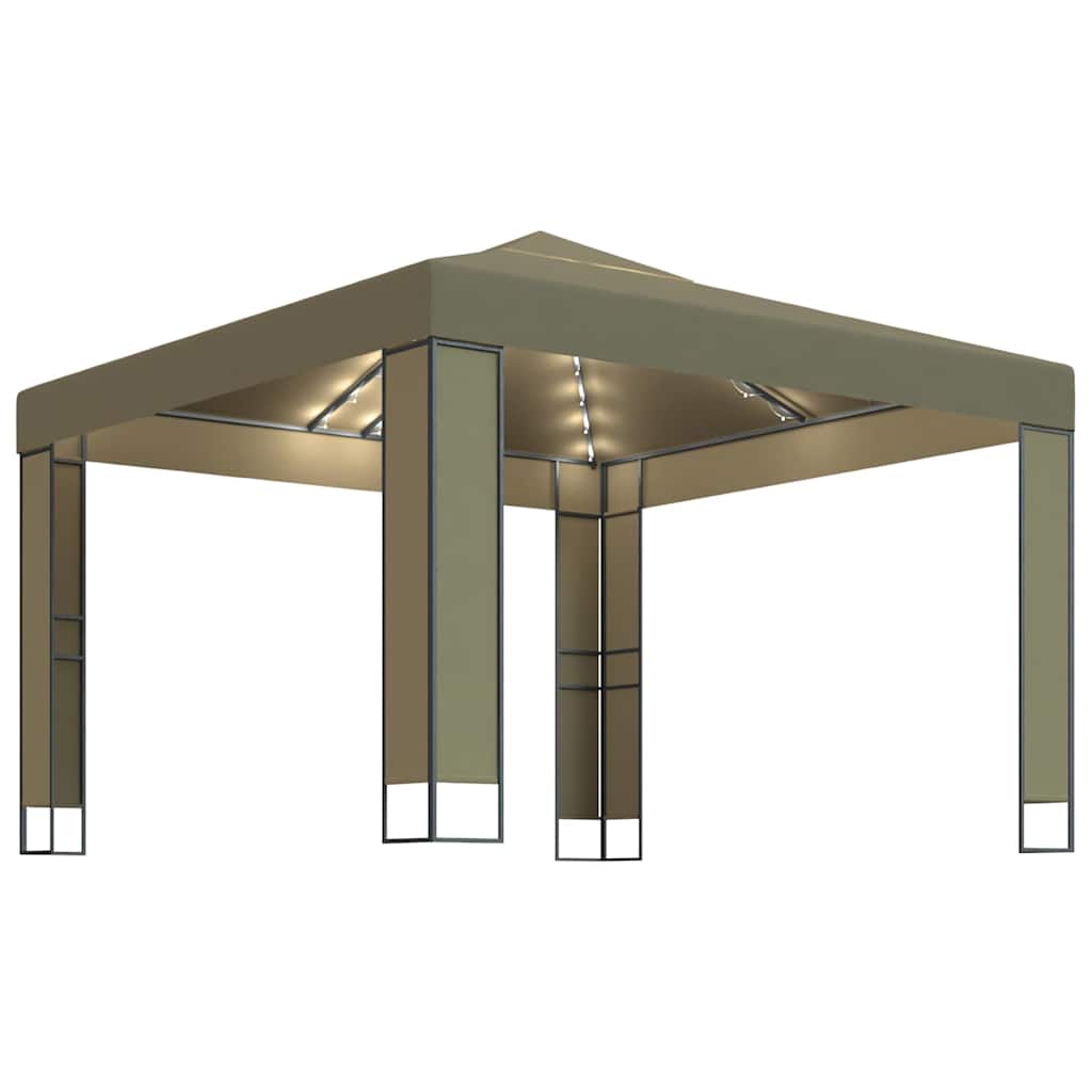 Gazebo Double Roof&Led String Lights 3X3X2.7 M anthracite taupe white 300 cm