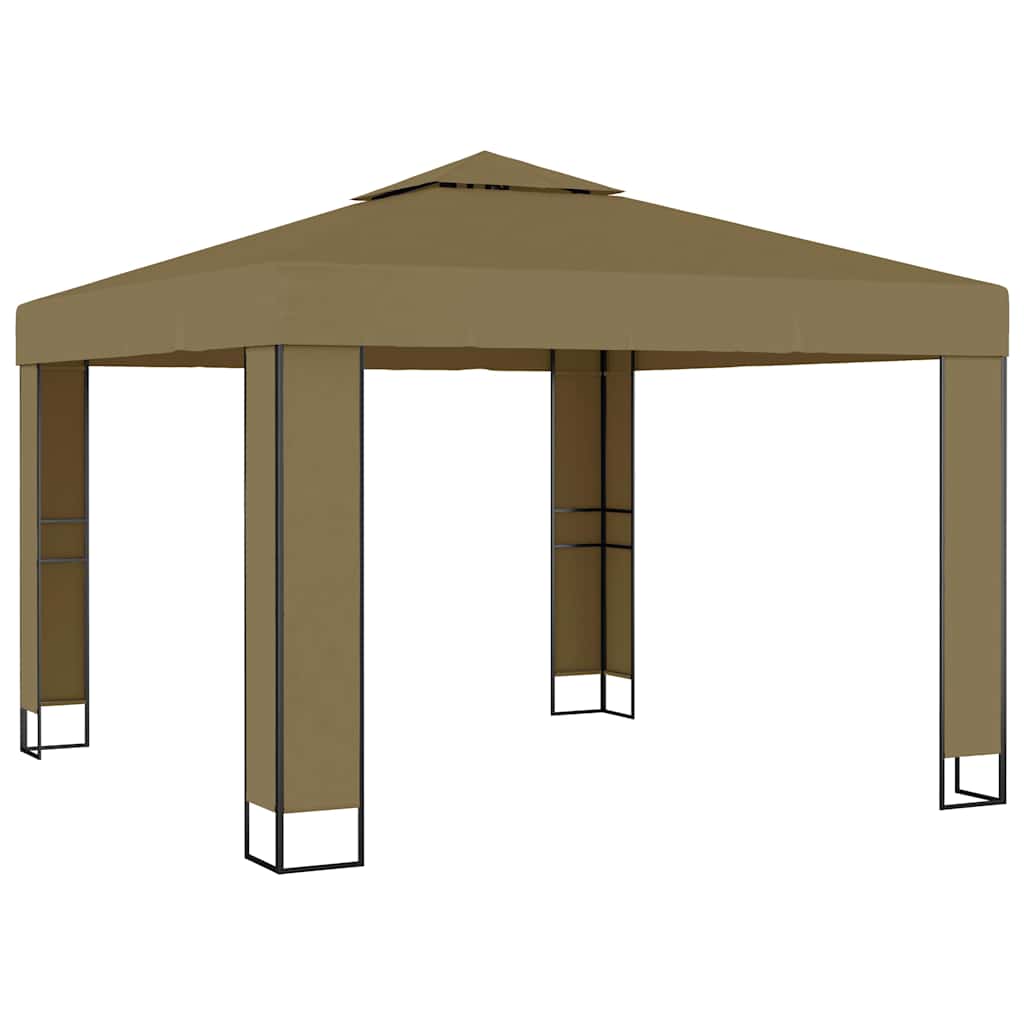 Gazebo Double Roof&Led String Lights 3X3X2.7 M anthracite taupe white 300 cm