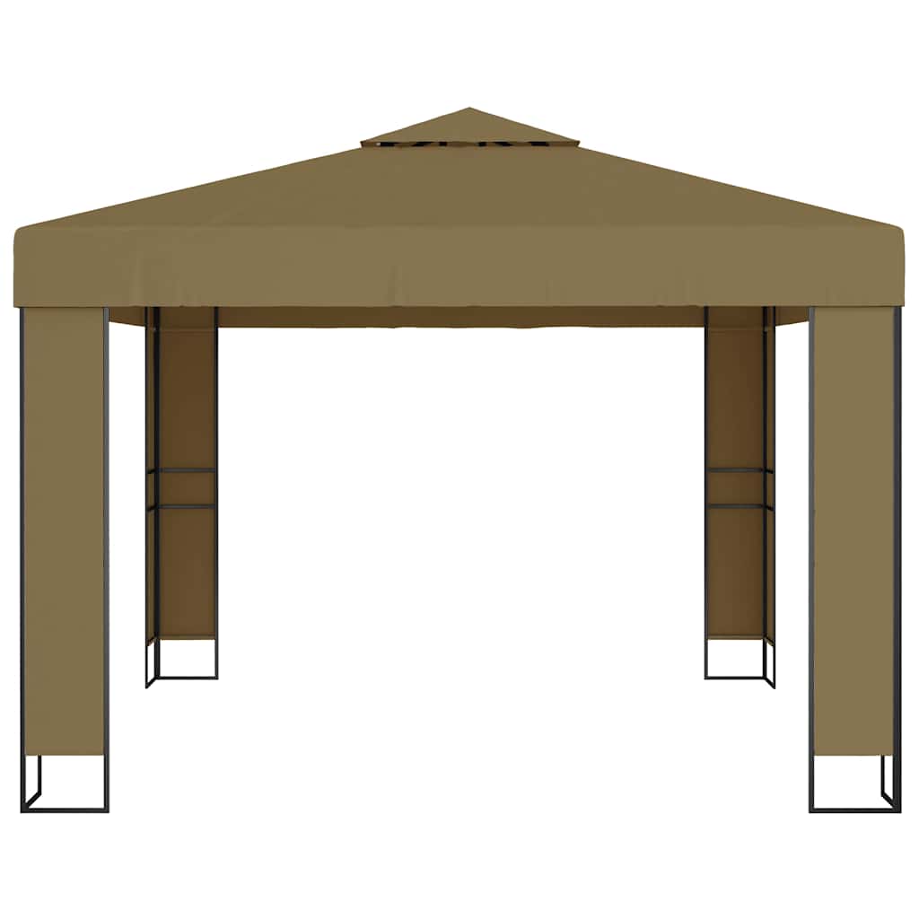 Gazebo Double Roof&Led String Lights 3X3X2.7 M anthracite taupe white 300 cm