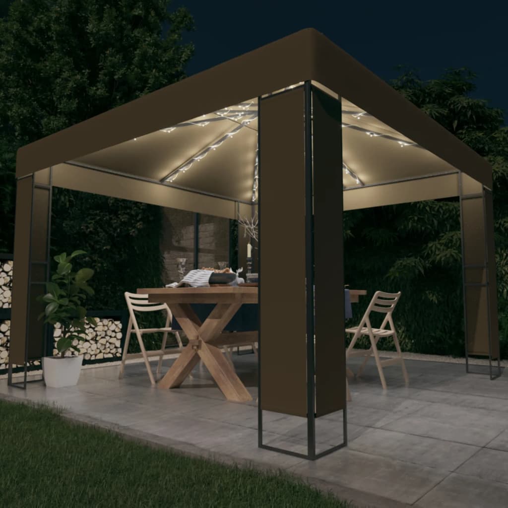 Gazebo With Double Roof&Led String Lights 3X3X2.7 M