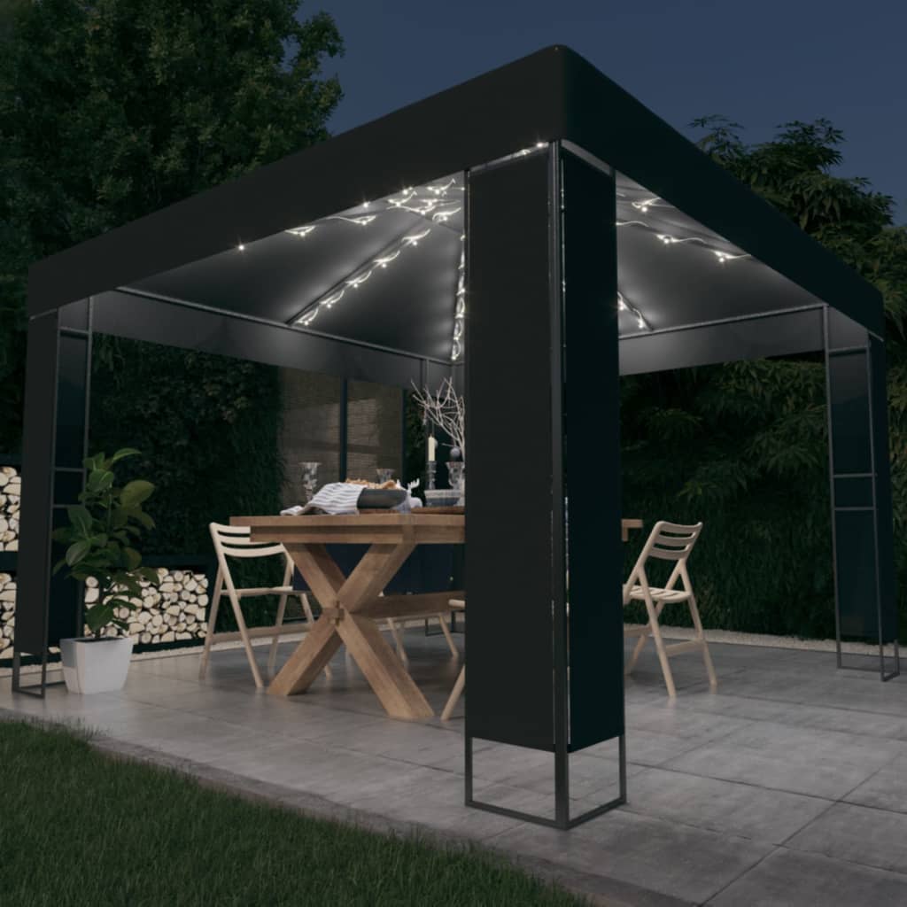 Gazebo With Double Roof&Led String Lights 3X3X2.7 M