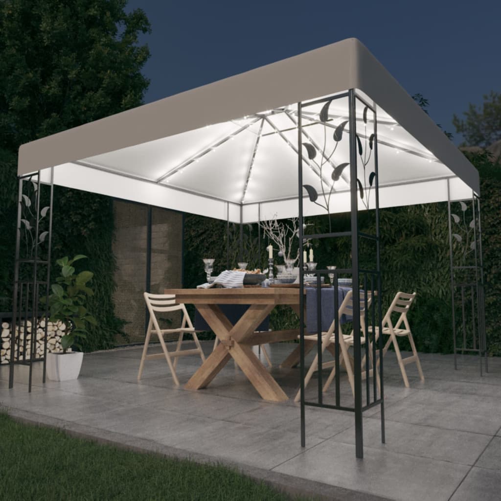 Gazebo With Led String Lights 3X3 M