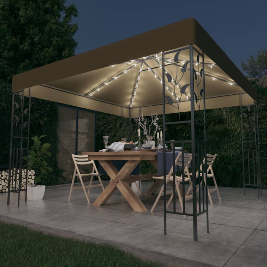 Gazebo With Led String Lights 3X3 M
