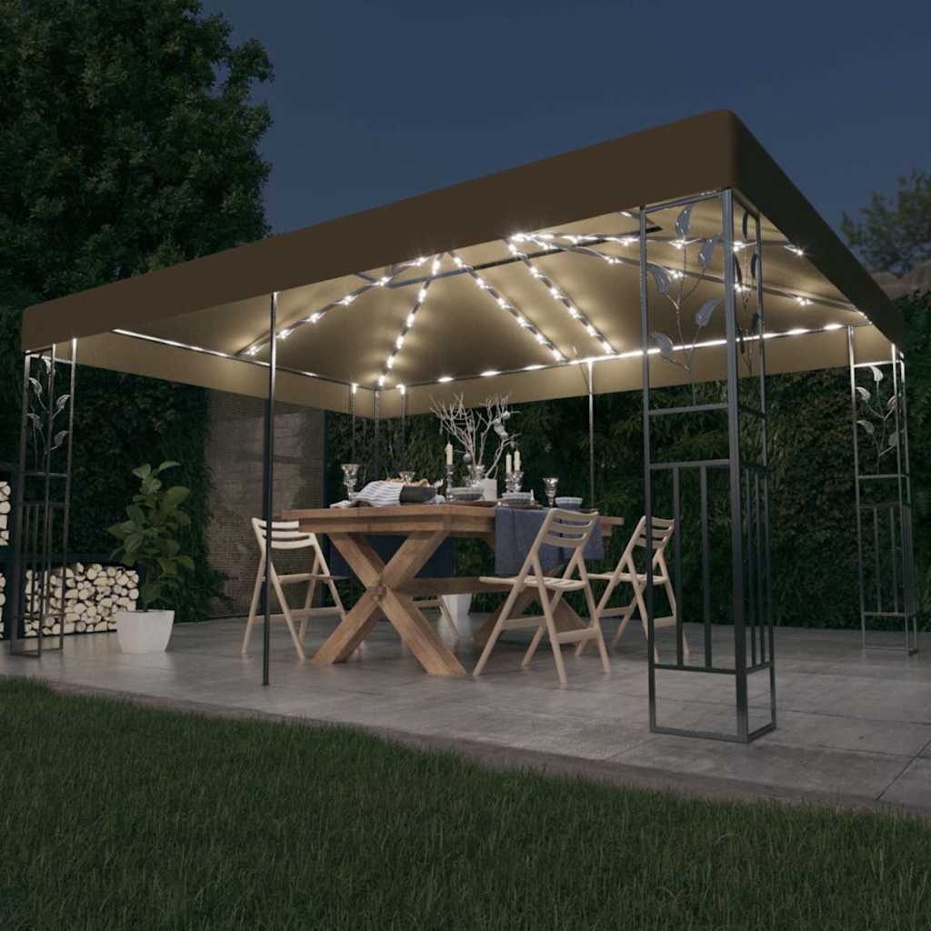 Gazebo With Double Roof&Led String Lights 3X4 M