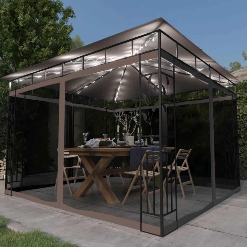Gazebo With Mosquito Net&Led String Lights