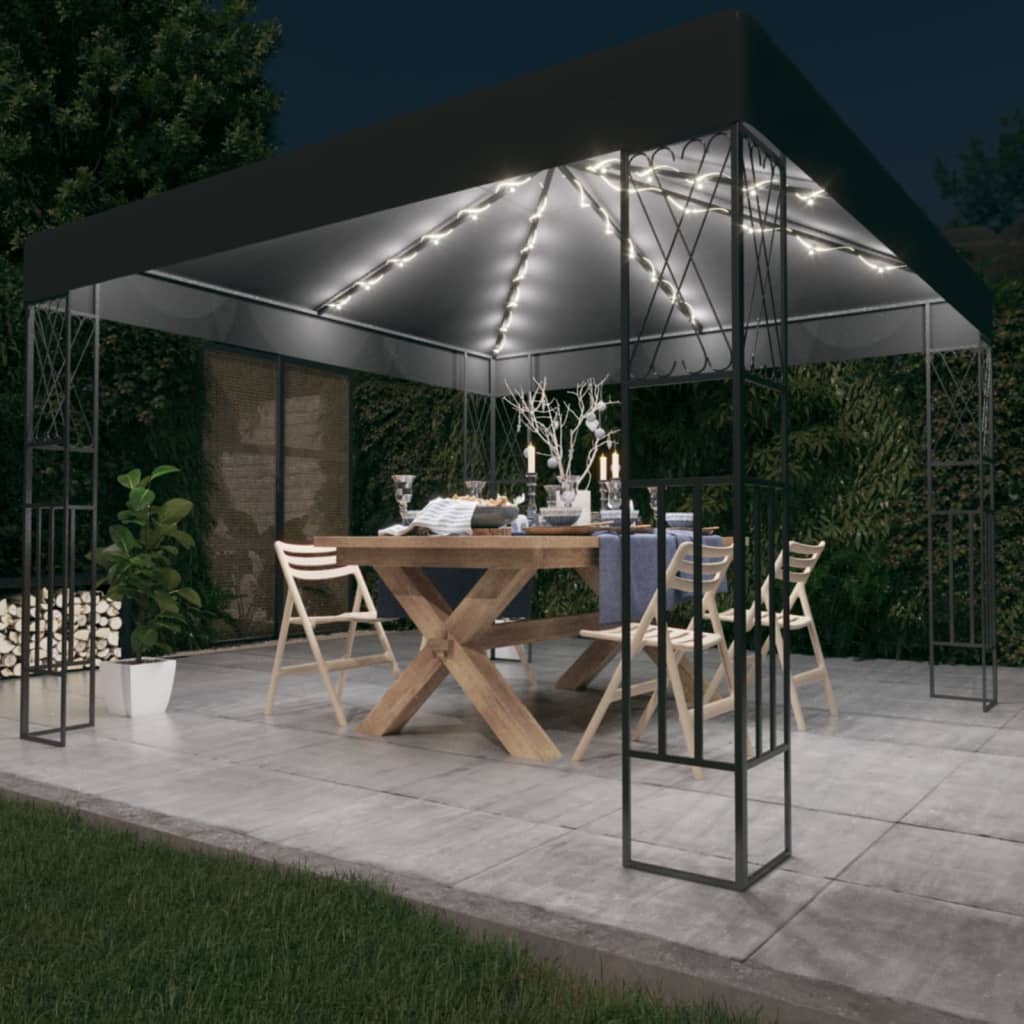 Gazebo With Led String Lights Fabric