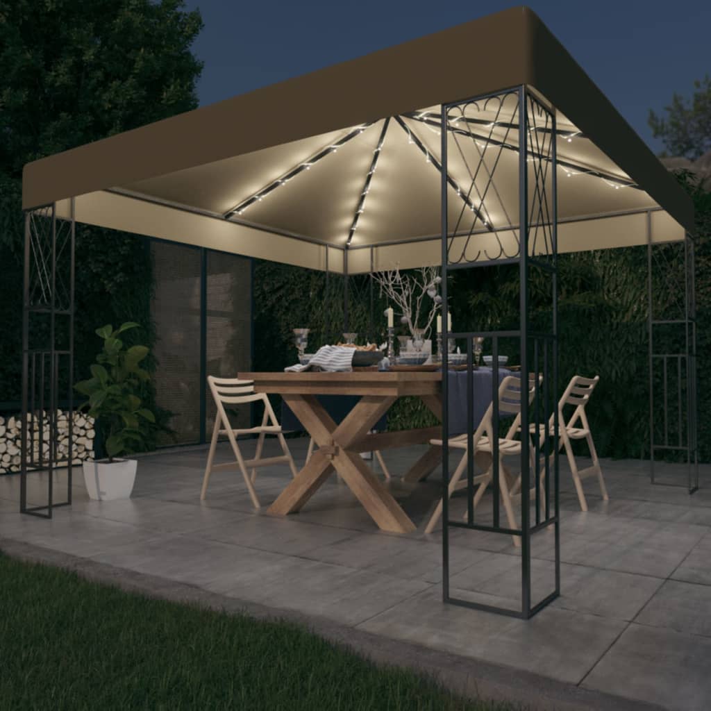 Gazebo With Led String Lights Fabric