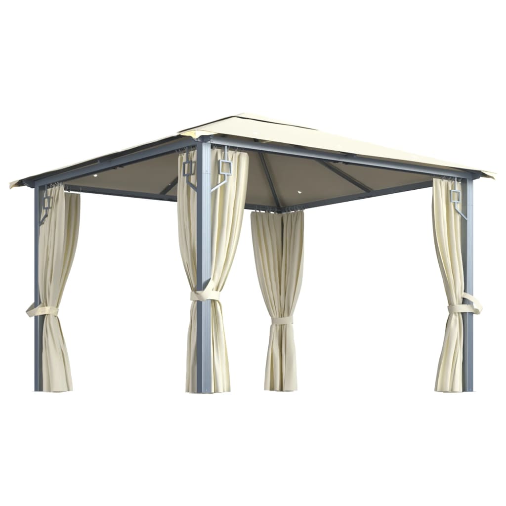 Gazebo With Curtain&Led String Lights 3X3 M Aluminium